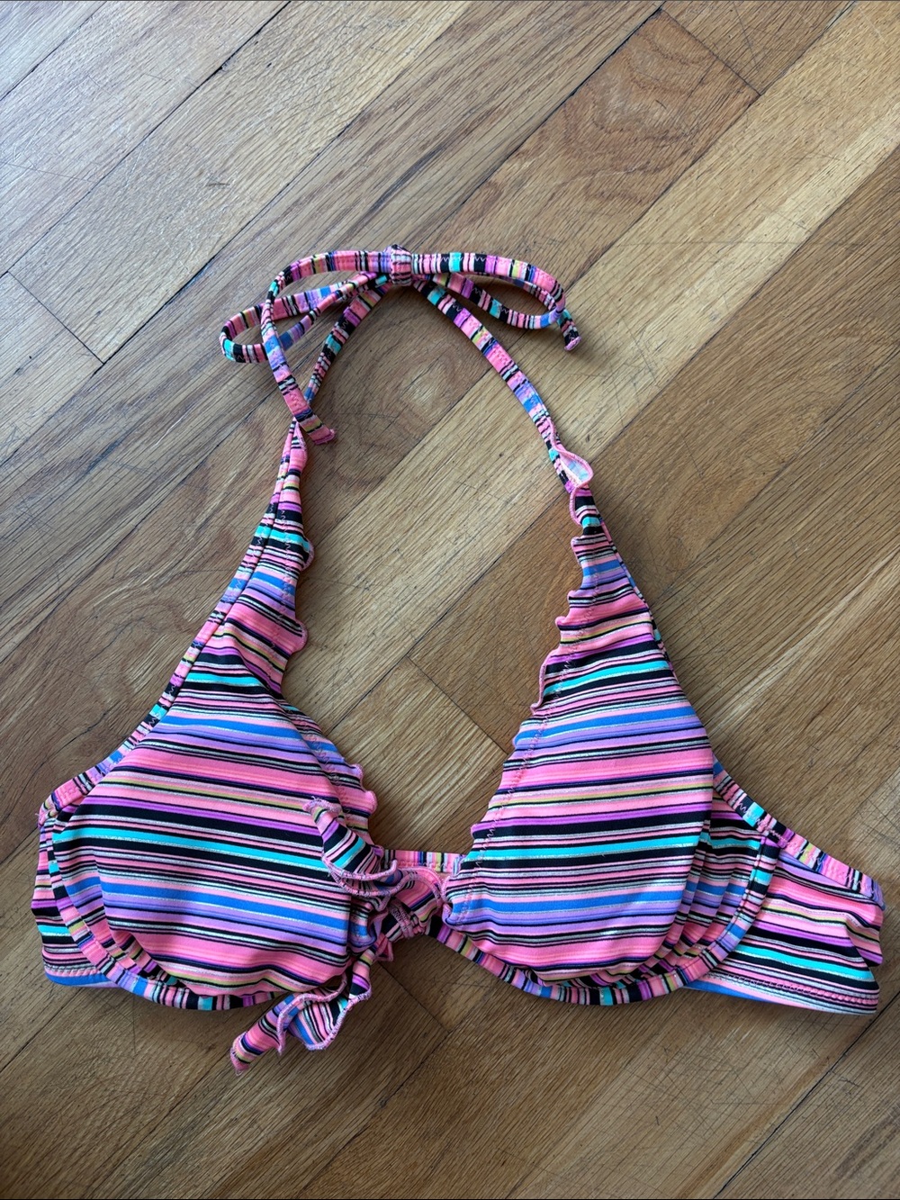 Victoria's Secret Pink Striped Halter Bikini Top